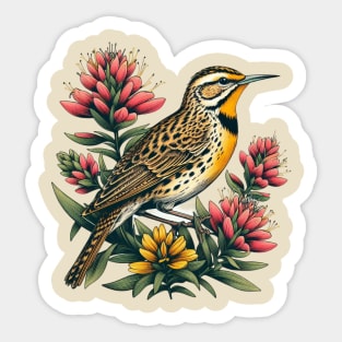 Vintage Western Meadowlark & Indian Paintbrush, Wyoming Sticker